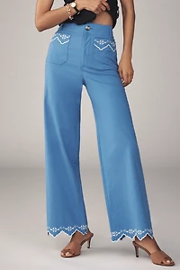 The Colette Lace Trim Full-Length Wide-Leg Pants by Maeve