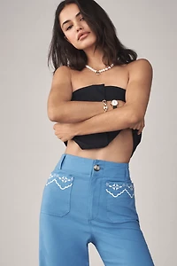 The Colette Lace Trim Full-Length Wide-Leg Pants by Maeve