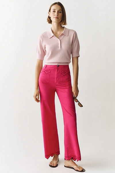 The Colette Lace Trim Full-Length Wide-Leg Pants by Maeve