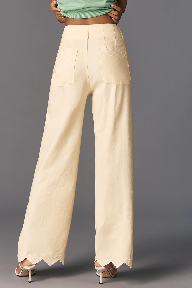 The Colette Lace Trim Full-Length Wide-Leg Pants by Maeve