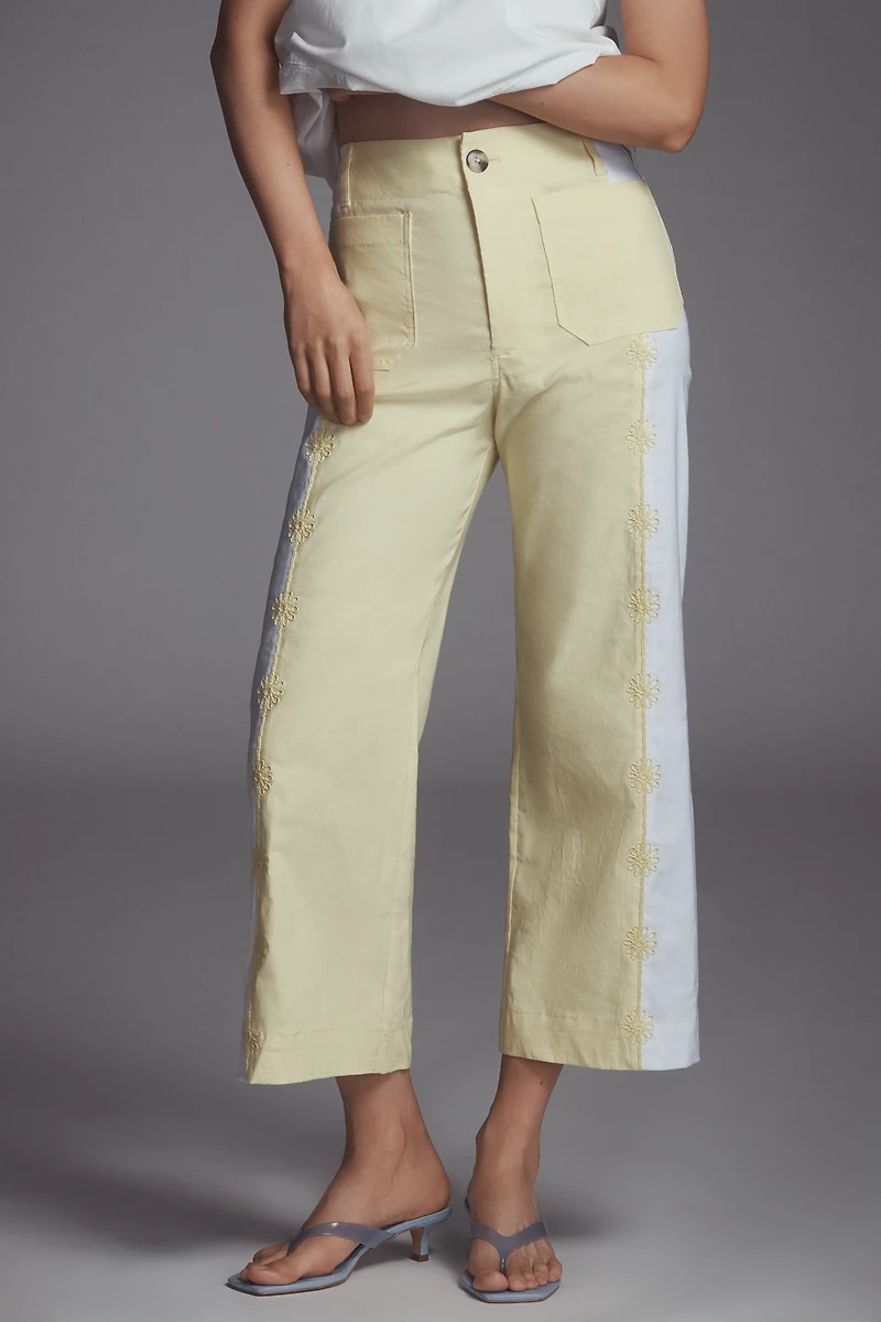 The Colette Embroidered Crop Wide-Leg Pants by Maeve