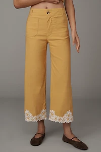 The Colette Embroidered Crop Wide-Leg Pants by Maeve