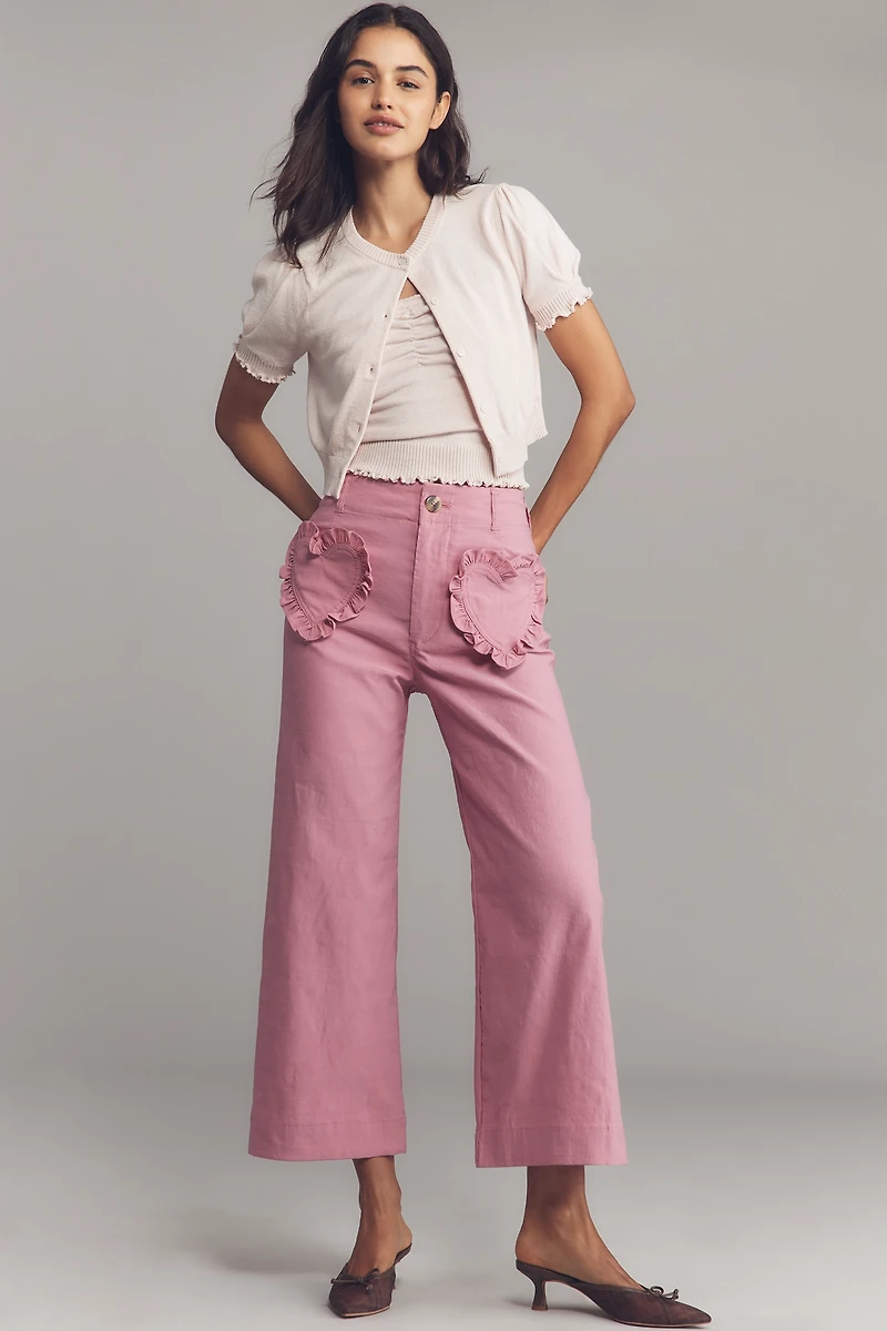 The Colette Heart Pocket Crop Wide-Leg Pants by Maeve