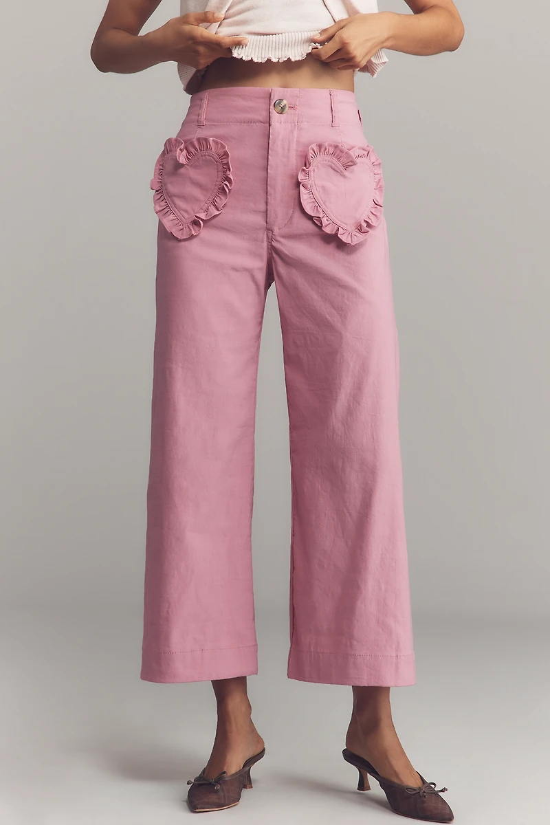 The Colette Heart Pocket Crop Wide-Leg Pants by Maeve