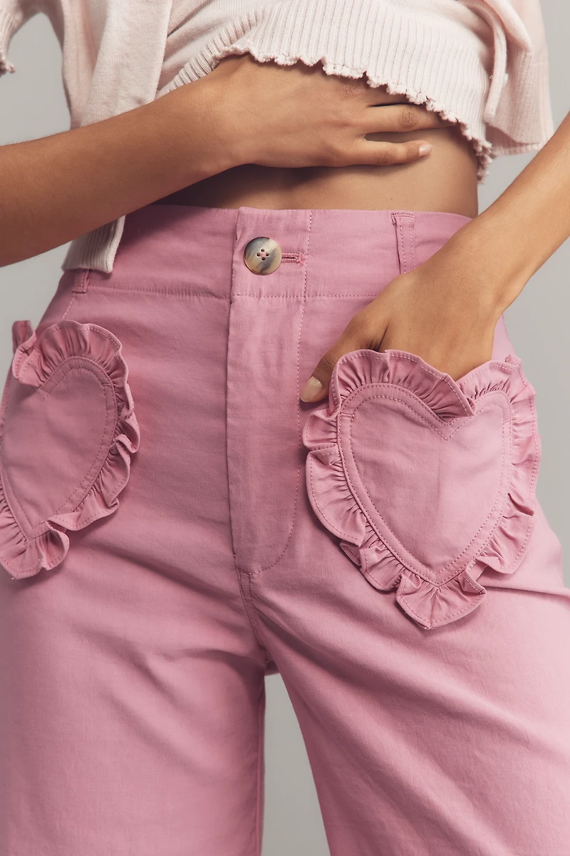 The Colette Heart Pocket Crop Wide-Leg Pants by Maeve