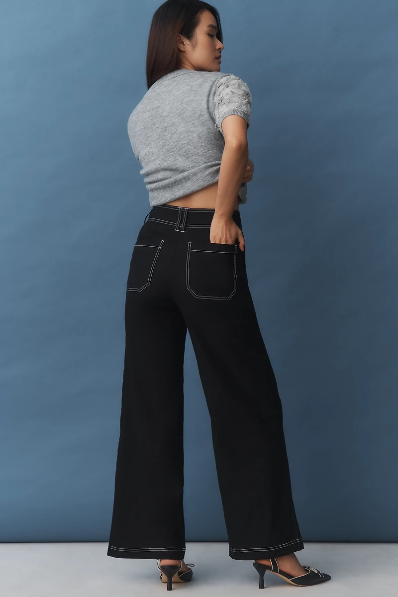 Maeve Linen Blend Top-Stitch Wide-Leg Pants