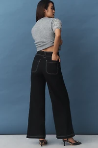 Maeve Linen Blend Top-Stitch Wide-Leg Pants