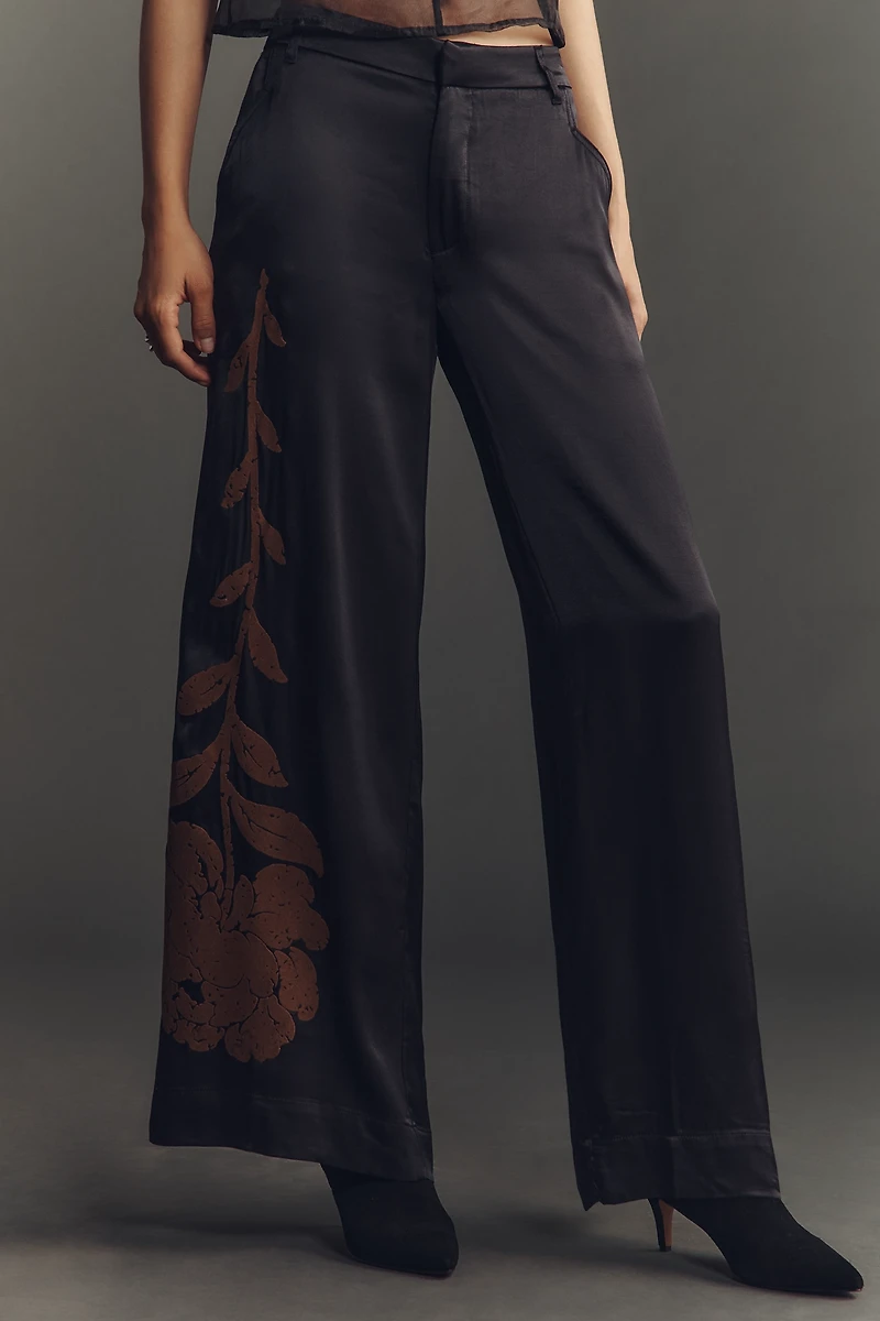 By Anthropologie Floral Flocked Wide-Leg Pants