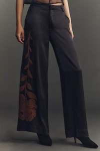 By Anthropologie Floral Flocked Wide-Leg Pants