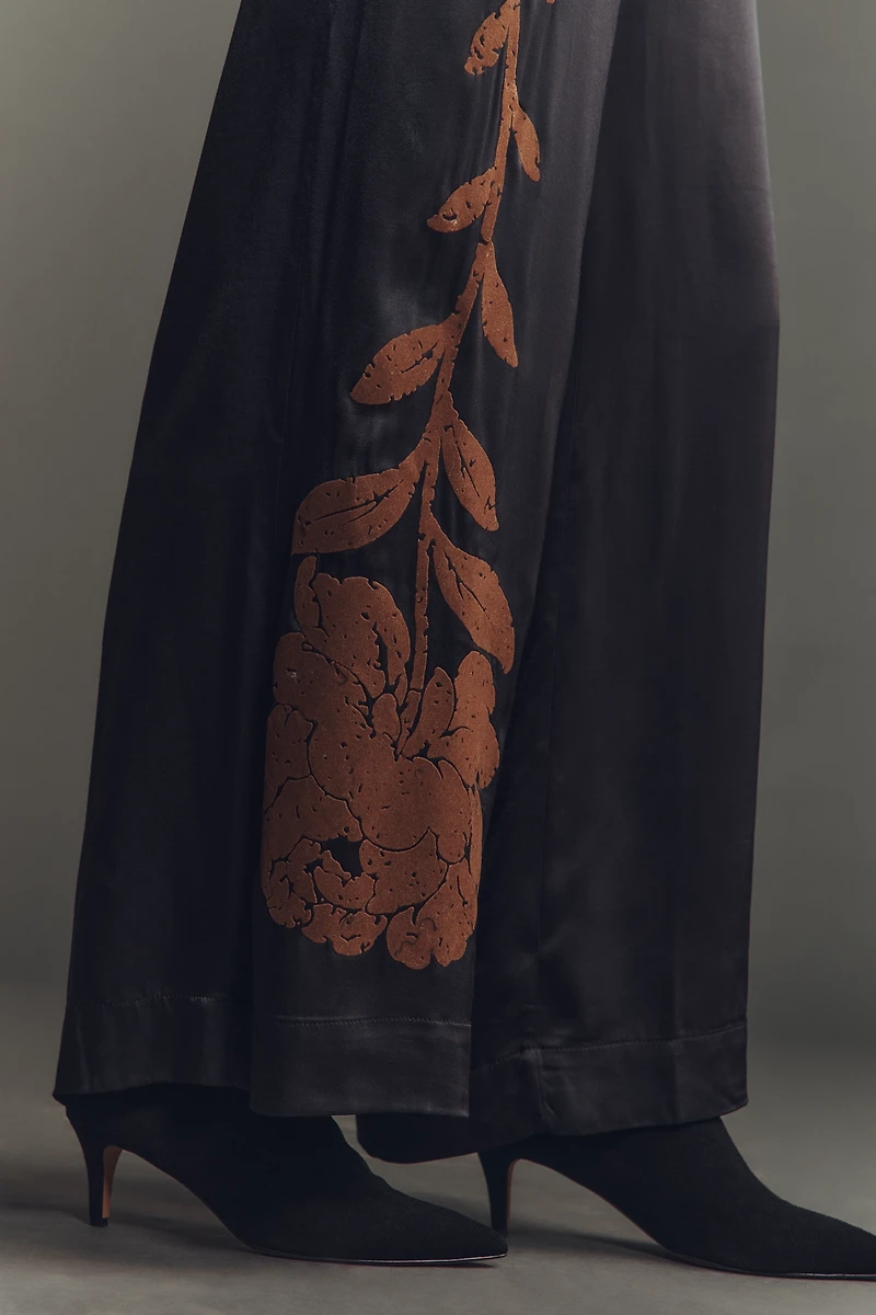 By Anthropologie Floral Flocked Wide-Leg Pants