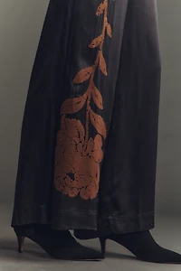 By Anthropologie Floral Flocked Wide-Leg Pants