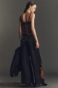 By Anthropologie Floral Flocked Wide-Leg Pants