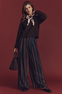 The Avery Striped Silky Pleated Trousers by Maeve