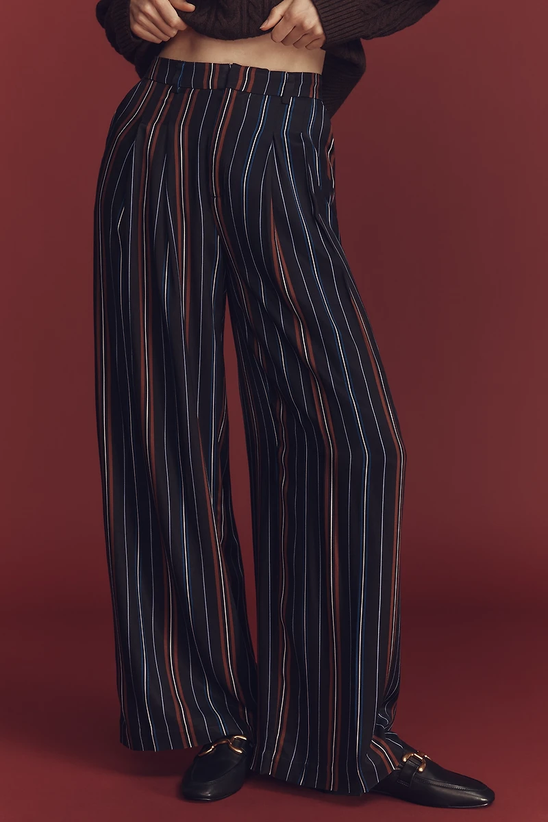 The Avery Striped Silky Pleated Trousers by Maeve