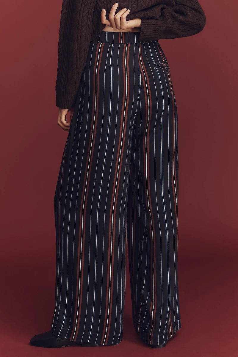 The Avery Striped Silky Pleated Trousers by Maeve