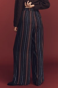 The Avery Striped Silky Pleated Trousers by Maeve
