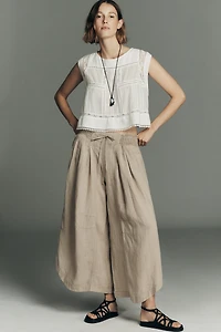 By Anthropologie Ruched Linen Parachute Pants