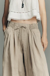 By Anthropologie Ruched Linen Parachute Pants