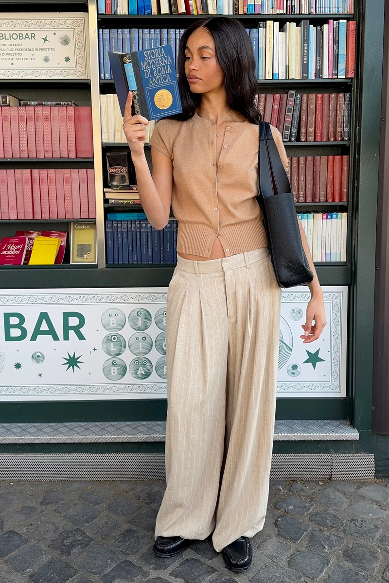 Avery Linen Blend Stripe Twill Pants by Maeve