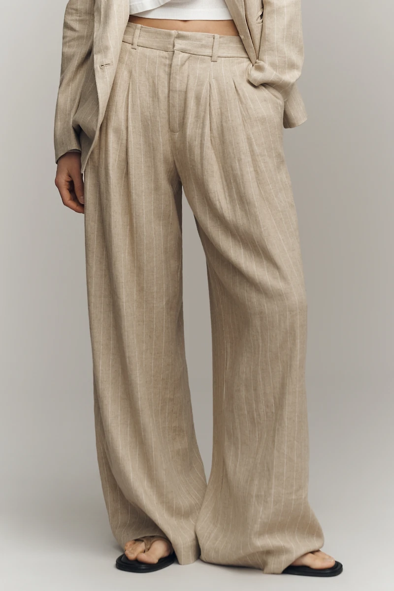 The Avery Linen Blend Stripe Twill Pants by Maeve