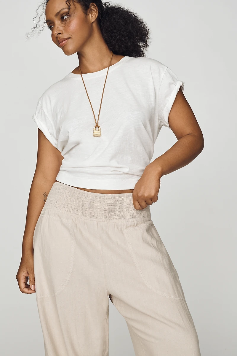 Pilcro Reese Smocked Full-Length Barrel-Leg Pants
