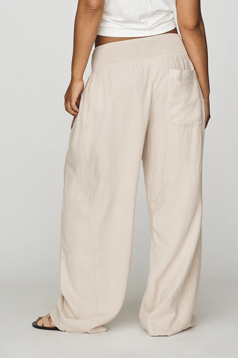 Pilcro Reese Smocked Full-Length Barrel-Leg Pants