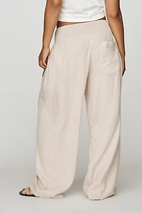 Pilcro Reese Smocked Full-Length Barrel-Leg Pants