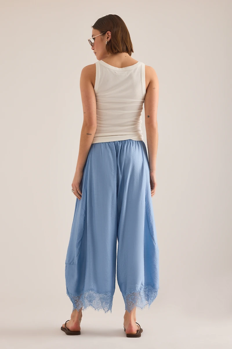 By Anthropologie Cropped Lace-Hem Pants