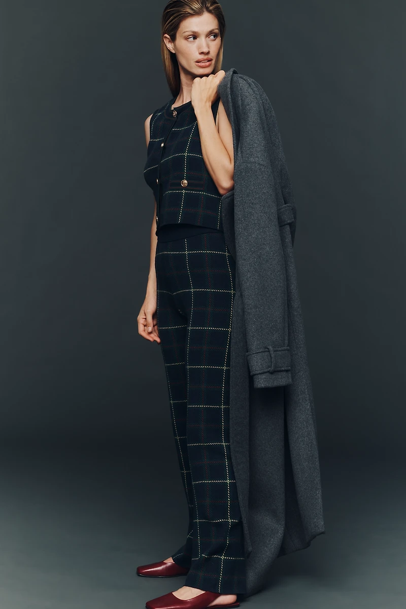 Saylor Tilden Knit Plaid High-Rise Pants