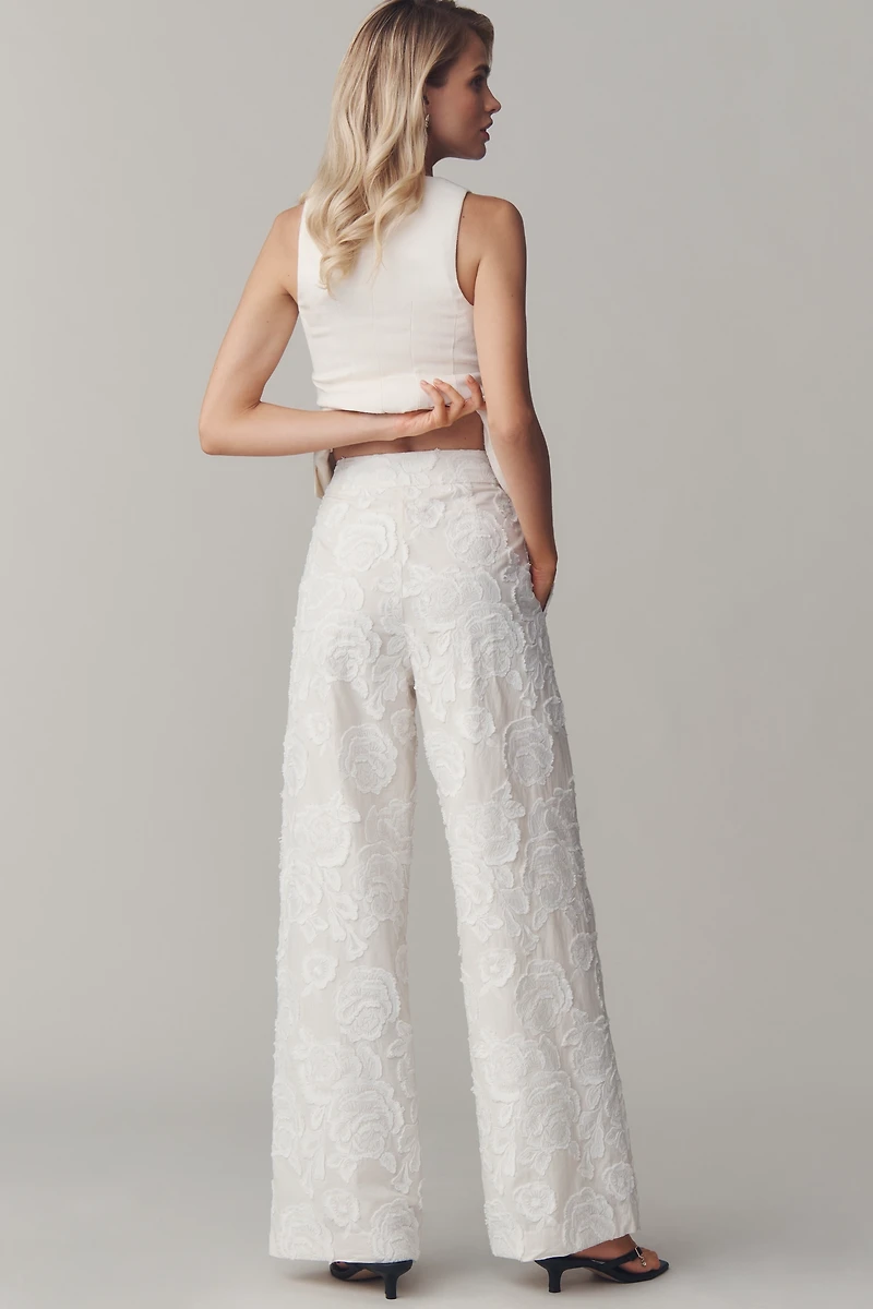 Endless Rose Floral Embroidered High-Rise Wide-Leg Pants
