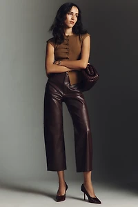 Pistola Jett Faux-Leather High-Rise Bowed Straight-Leg Pants