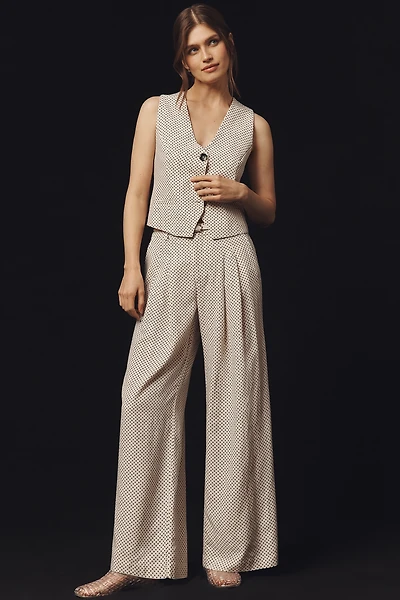 The Avery Linen High-Rise Wide-Leg Dot Trousers by Maeve