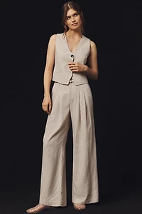 The Avery Linen High-Rise Wide-Leg Dot Trousers by Maeve