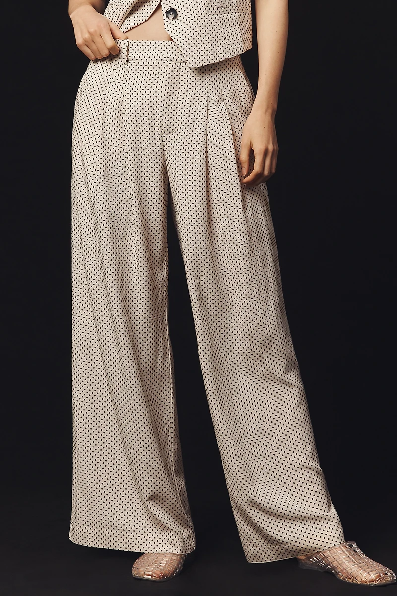 The Avery Linen High-Rise Wide-Leg Dot Trousers by Maeve