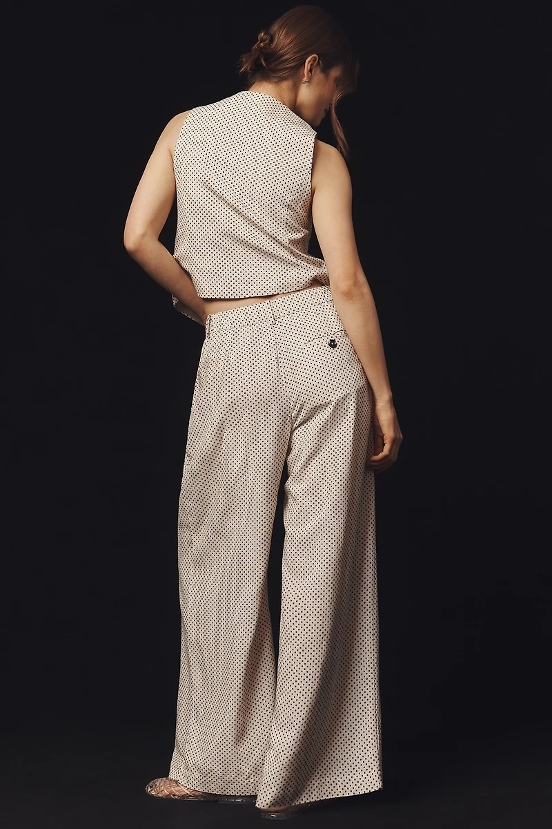 The Avery Linen High-Rise Wide-Leg Dot Trousers by Maeve