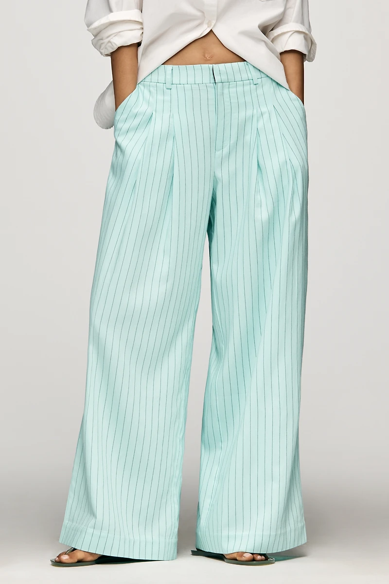 The Avery Pinstripe Wide-Leg Trousers by Maeve