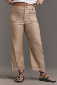 The Colette Contrast-Stitch Linen Crop Wide-Leg Pants by Maeve