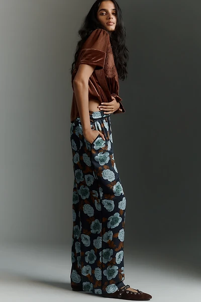 The Brooklin Printed Wide-Leg Pull-On Pants by Maeve