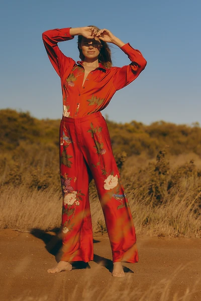 By Anthropologie Silky Printed Trousers