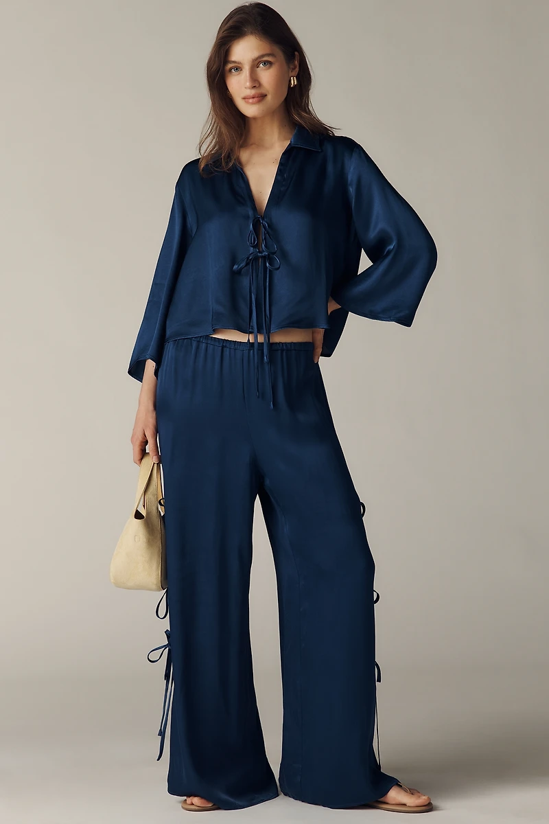 Maeve Silky Tie Wide-Leg Pants