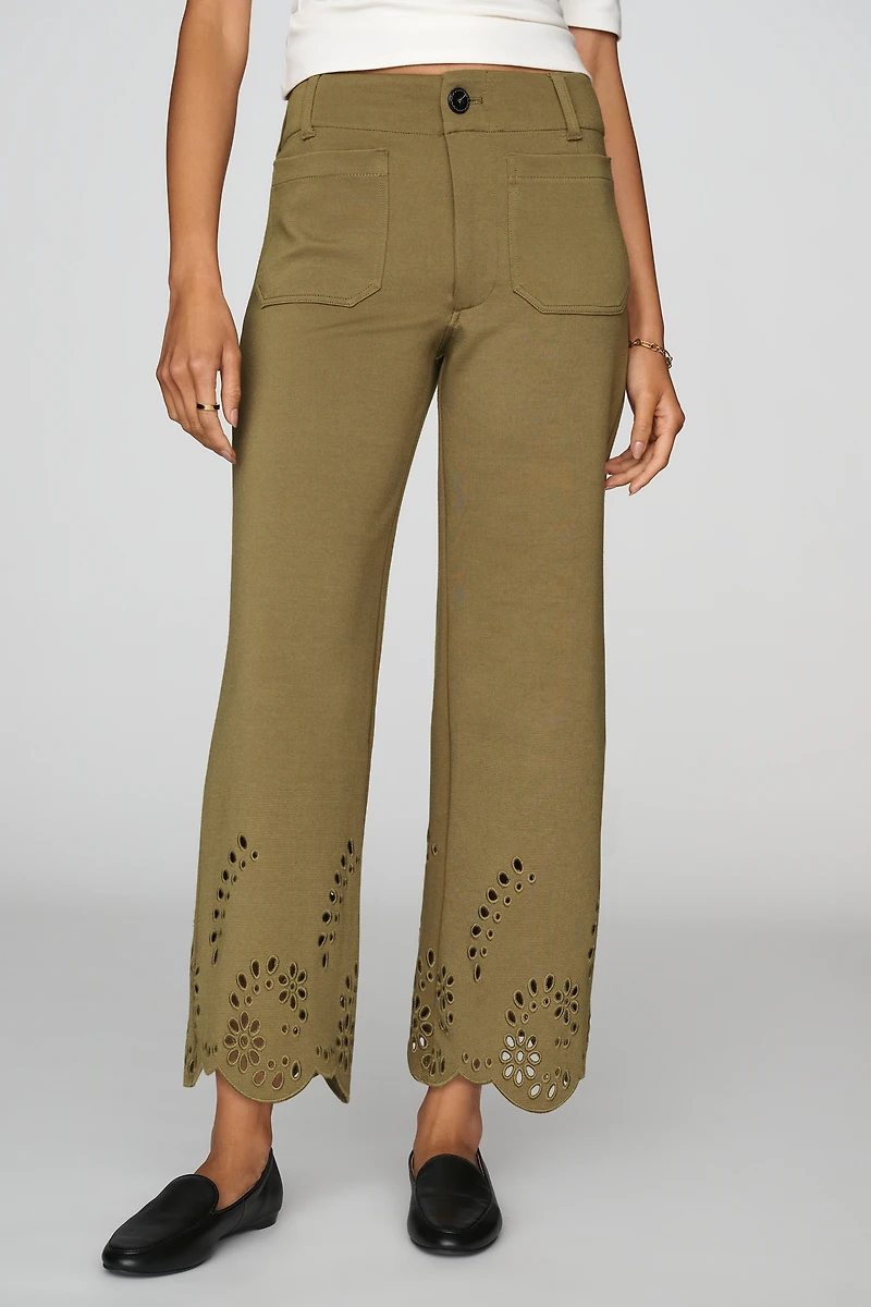 Maeve Colette Knit Cutwork High-Rise Wide-Leg Cropped Pants