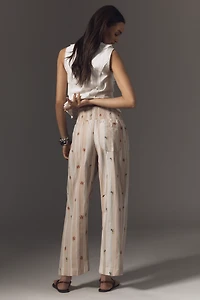 The Reese Printed Smocked Pull-On Barrel Pants by Pilcro