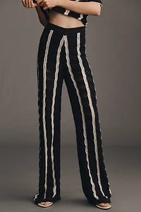 Central Park West Mid-Rise Open-Stitch Striped Sweater Pants