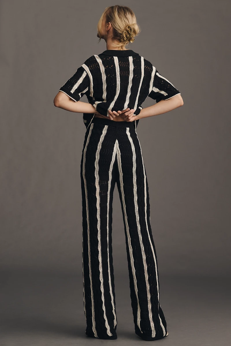 Central Park West Mid-Rise Open-Stitch Striped Sweater Pants