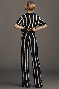 Central Park West Mid-Rise Open-Stitch Striped Sweater Pants