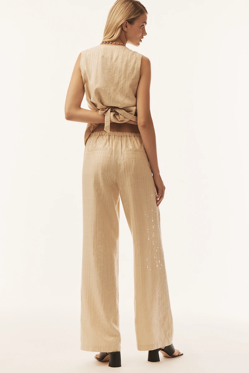 Sanctuary Coastal Sequin Linen Blend Wide-Leg Pants