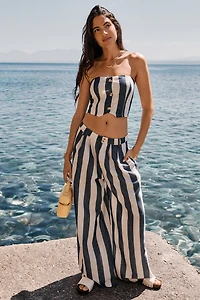 Flat White Striped High-Rise Wide-Leg Pants