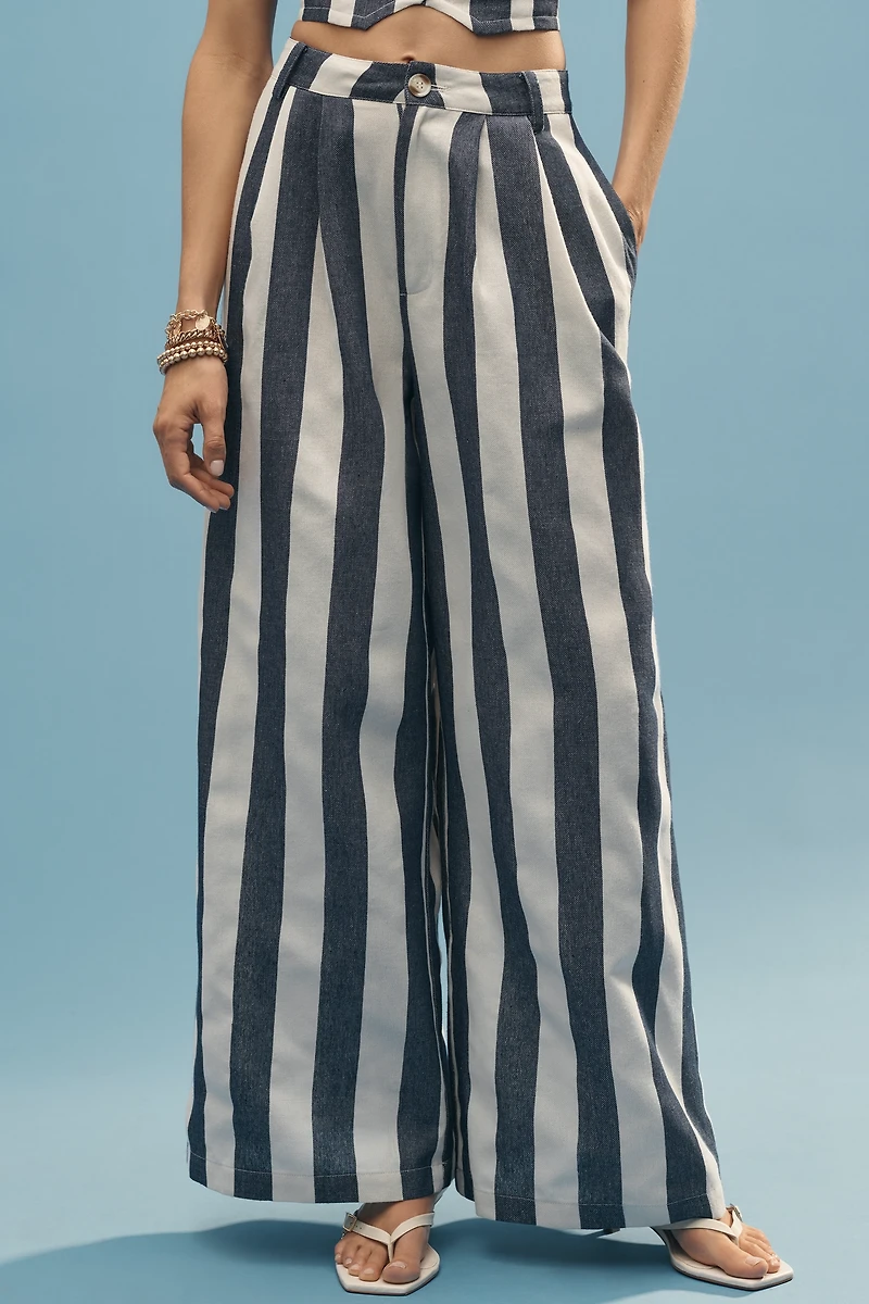 Flat White Striped High-Rise Wide-Leg Pants