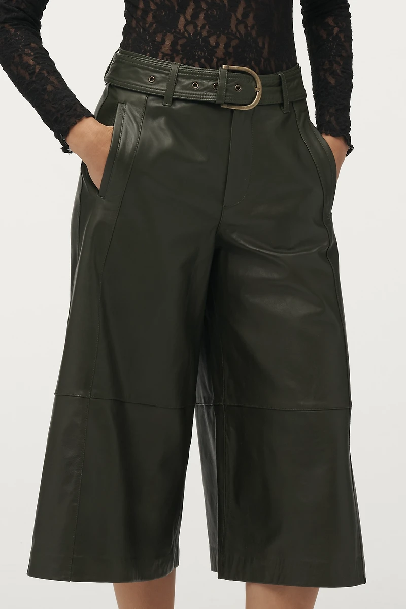 By Anthropologie Belted Leather Culottes