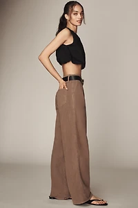 Amo Sheryl High-Rise Pleated Wide-Leg Trouser Pants